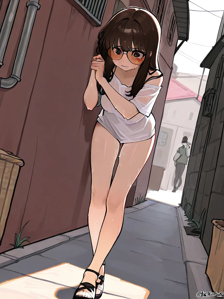 shy girlfriend leaves the apartment and goes down the stairs naked on a dare