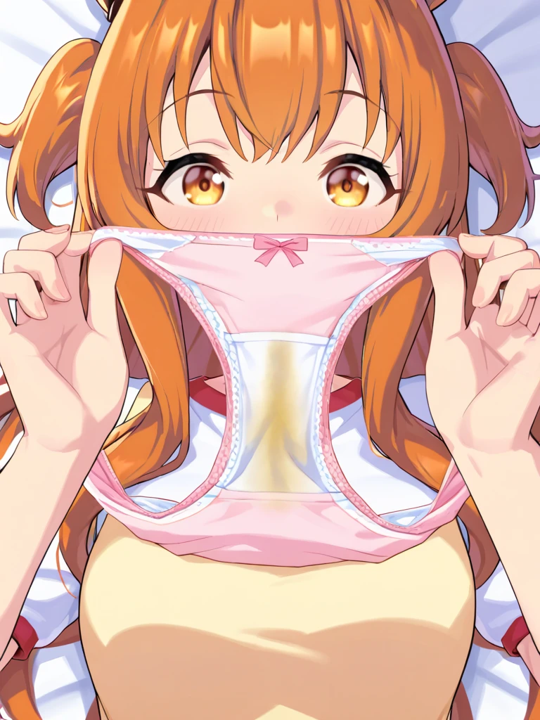 ((masterpiece))((Highest quality))girl、Laughing with your mouth open、blush、Flat Chest、Are thin、Blonde Hair、blush、Are standing、Whole body image、Eye level on face、、No background、Hair is two colors、Twin tails、Red Eyes、Two-tone red and yellow hair、Completely naked、Greeting with pussy
