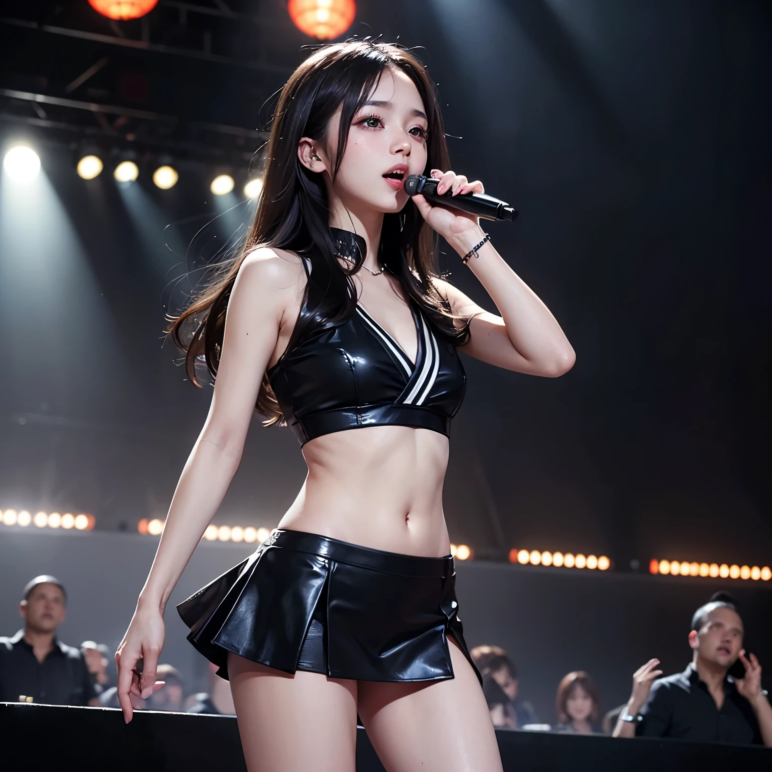 Best quality, masterpiece, ultra high res, (photorealistic:1.5), Kpop idols performing on stage, naked