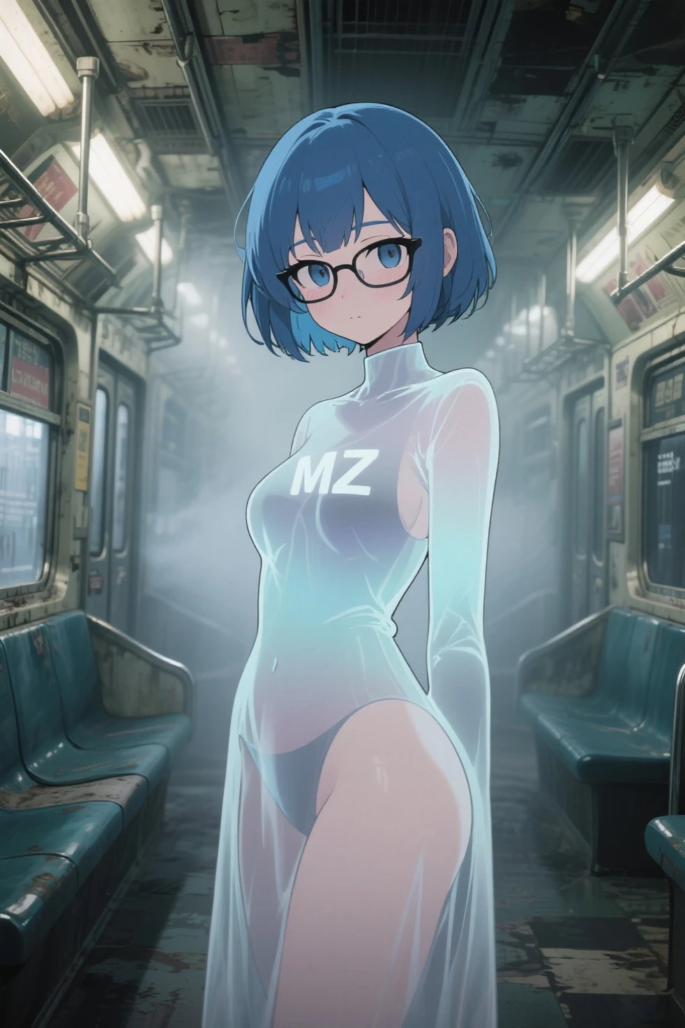(Masterpiece), Best Quality, ultra-detailed, 1girl ( anosillus II, Slender and sexy body, Big and pretty breasts, naked body, dark green hair, brown eyes), a seductive face, smile, open mouth, solo, nose blush, blush, facing viewer, looking at viewer,  racing queen,  white leotard, long gloves,  white thighhighs,  big flag(black pattern), umbrella grab,  in the racing circuit, standing ,  Sexy waist teasing , a seductive pose , from_below 