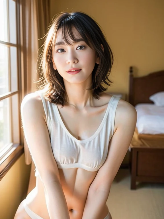 (((One girl,alone))),(Highly realistic photos, High resolution, Detailed face, Beautiful Eyes) Japanese women, 30 years old, Cute Face, Nice body, Medium chest, ,Hairstyle, Take a photo book,Healthy Body,Thighs、turn over、I can see her ,Chunli