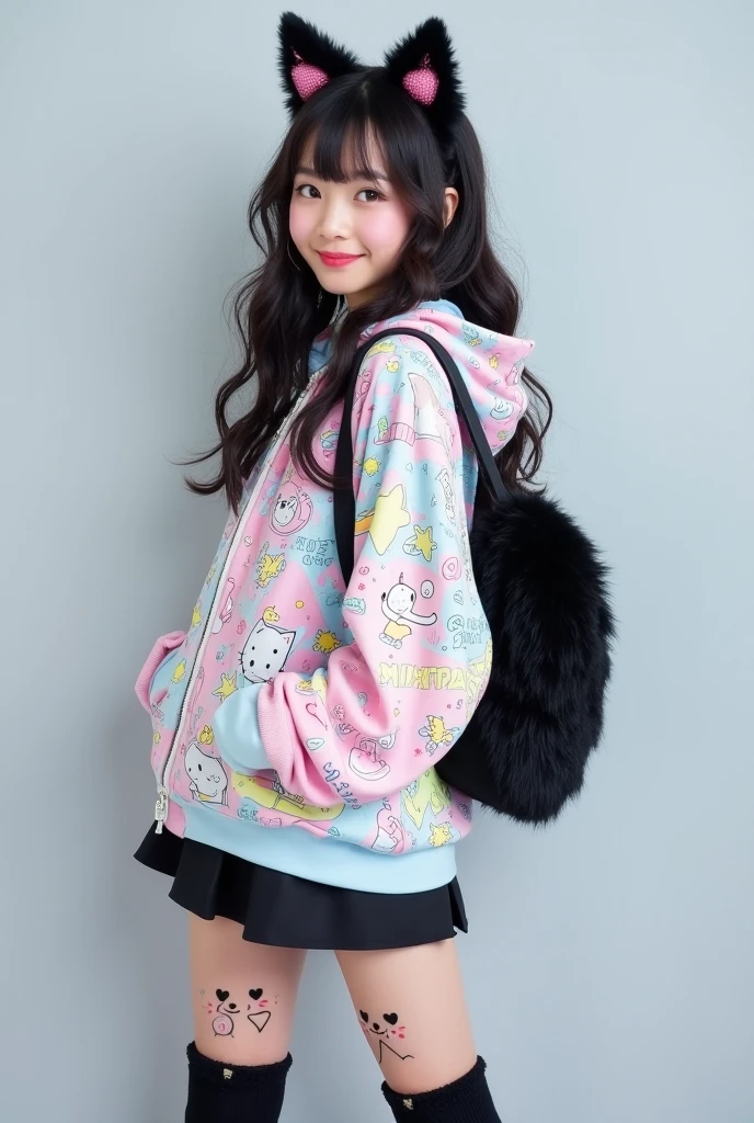 Erotic images, full-body images, elementary school girls, cat ear hoodies