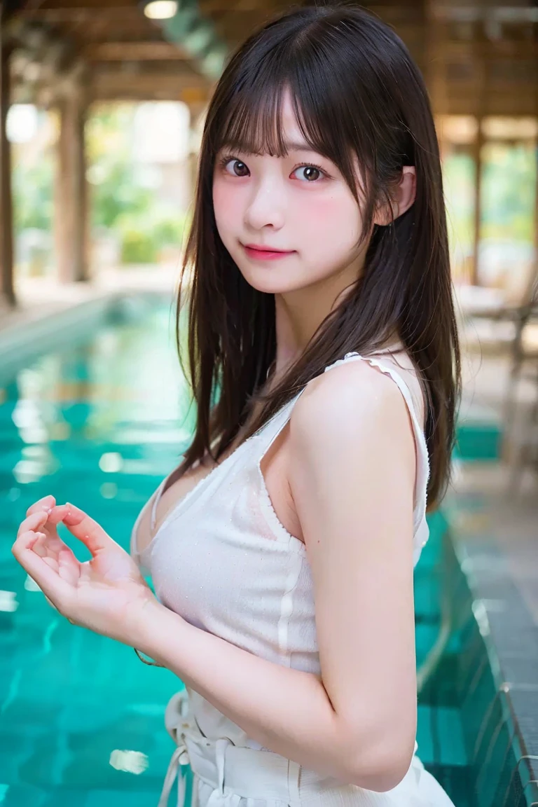 high quality、masterpiece、Super Resolution、beautiful girl、beautiful girl顔、Cute girl face、Poolside at night、Bunny girl、Bunny girlのコスプレをしている、whole body、Famous Japanese actresses、Very beautiful face