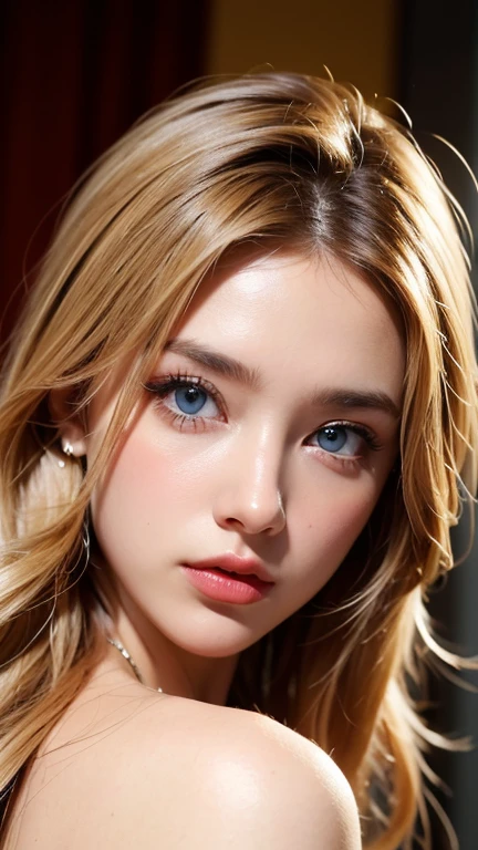 One Girl, Age 19, alone, スーパーロングBlonde, huge , View your viewers, Blonde, Exposing shoulders, bright blue big eyes、gem, whole body, necklace, Off the shoulder, sweater, Realistic, Sexy 8k、Very white, young, Bright and glowing skin、Cheek gloss、Cheek highlight