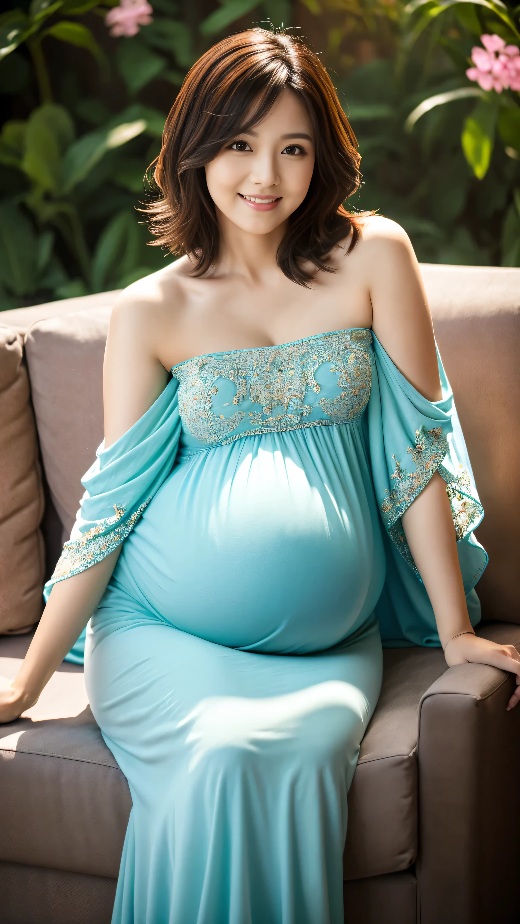 photo,normal, retratos femininos surreais de David Hockney e Alphonse Mucha, realismo, dynamic  lighting, Artistic posture, volumeric lighting, rosto muito detalhado, 4 k, (Pregnant woman ),mulher, delicada, bem vestida