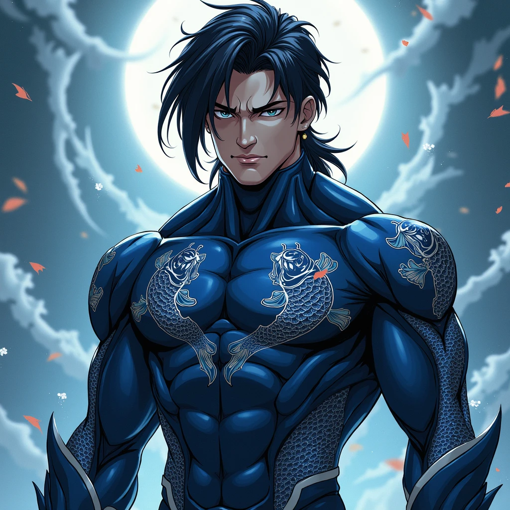 Create a character for an RPG. Make it with anime style lines.make a half human half dragon man like kaido from one piece.make him have a human head. Make it with 2000s anime features. Make a white background. Now make him more humanoid