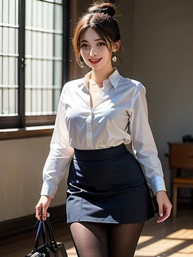NSFW, 1 Japanese woman, (Masterpiece: 1.3), high resolution, ultra-definition, high-definition CG Unity 8K wallpaper, real, photoreal, raw photo, beautifully detailed face, realistic glowing skin, fine cloth texture, detailed hair texture, perfect style, beautiful face, accurate, anatomically correct, highly detailed face and skin texture, fine eyes, brown eyes, double eyelids, shiny skin, (fair skin: 1.2) , Shiny Necklace and Earrings, (Glossy Lips: 1.4), (Elegant) ) Cute Girl: 1.3), (Up Hair, Wavy Hair, Random Black Hair), (Seductive Smile: 1.2, Blush), (Wearing an elegant tight business suit: 1.3), wearing knit sweater & titeskirt, (Flirtingly lifting her skirt to show her white panties:1.3) cleavage, white lace panties, (cityscape: 1.2), full body shot, skirt pulled up, full body shot, (Bank teller, black skirt, ribbon, long sleeves, white shirt, skirt, vest: 1.1), (Button spacing: 1.3)