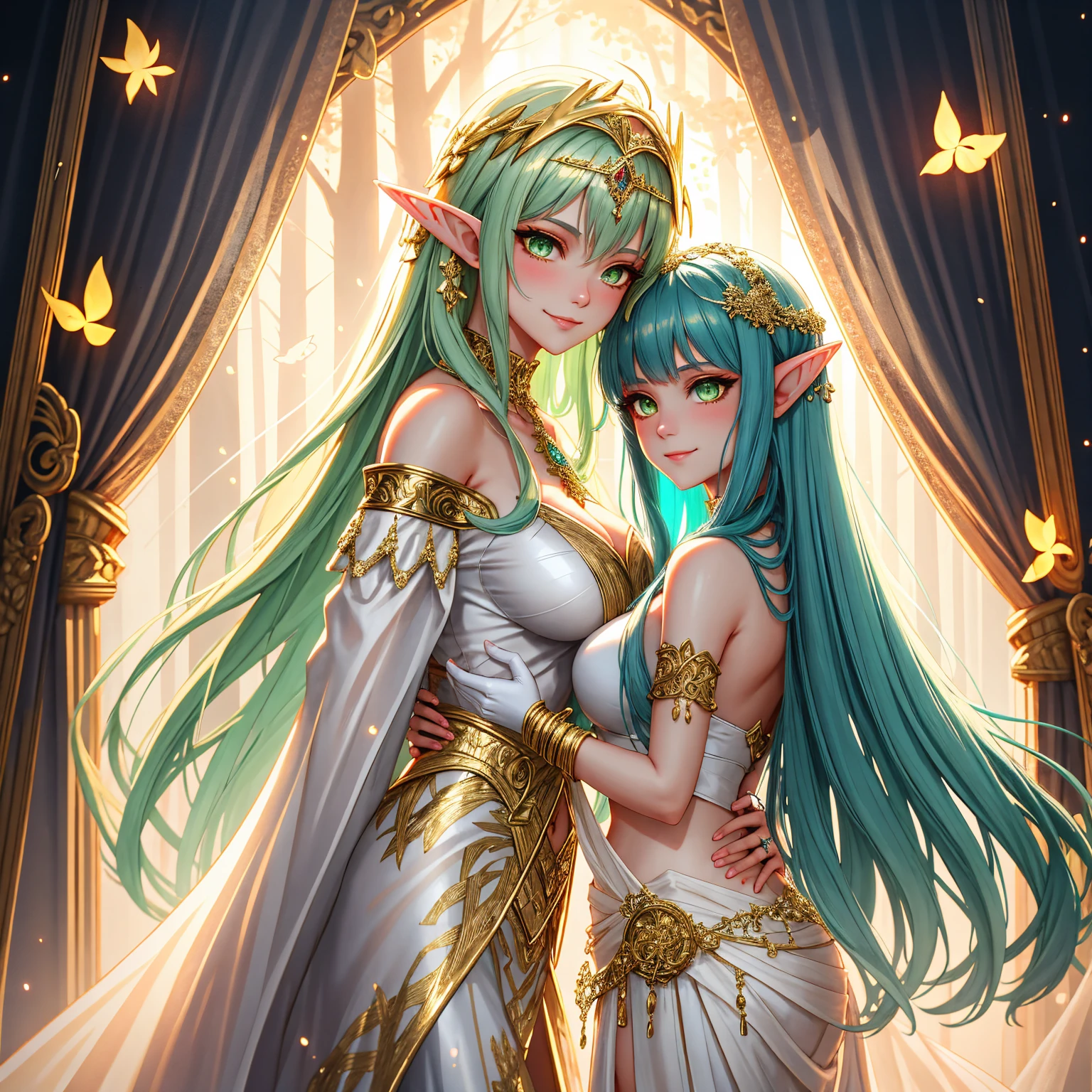 anime girl in a white dress with long blonde hair and a green and white dress, anime goddess, palutena, the goddess artemis smirking, lady palutena, portrait knights of zodiac girl, official art, ((a beautiful fantasy empress)), the godess hera looking angry, blonde anime girl with long hair, ancient goddess, anime visual of a cute girl