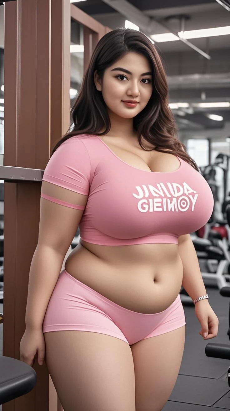 Make it real, realistic, savita bhabhi, deep navel, cleavage, curvy body, perfect breasts, gym wear, gym hoodie, pink hoodie, pink pant, long black hair