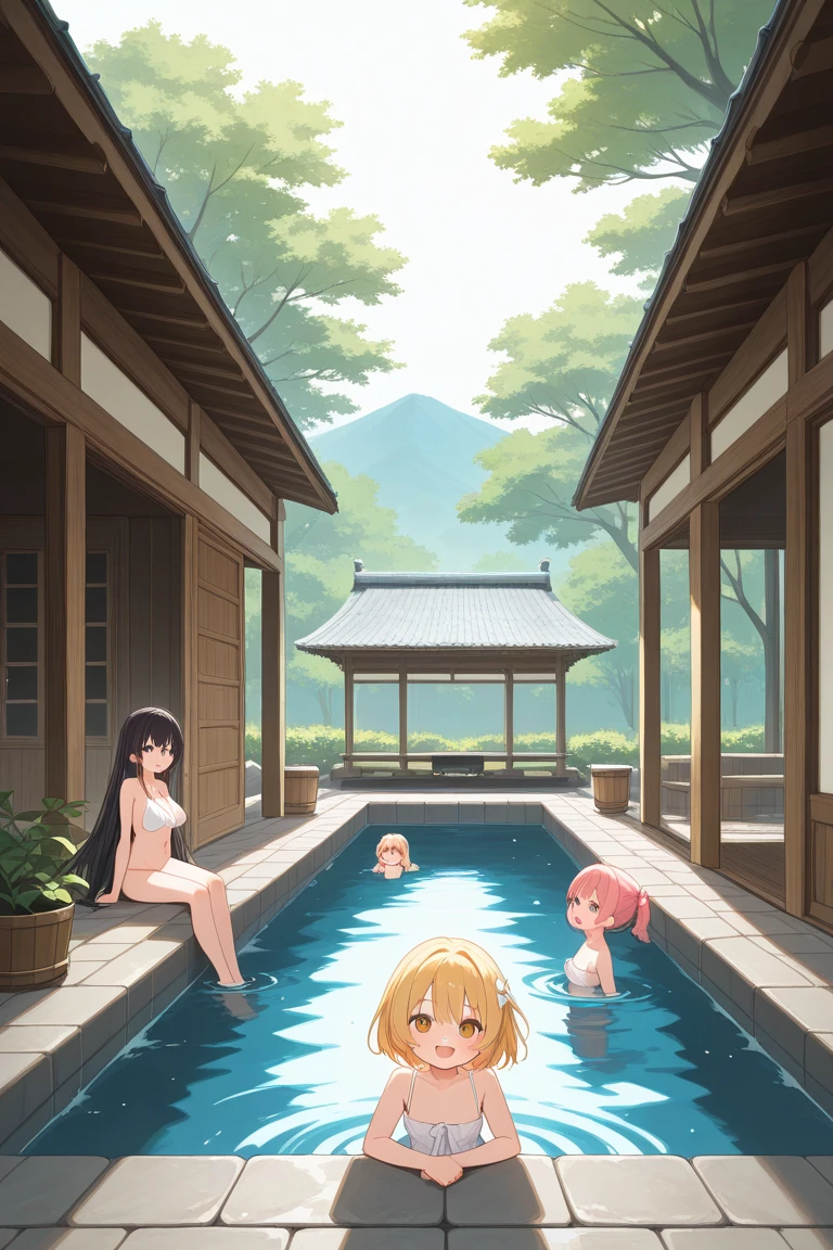 (masterpiece、Highest quality)、(Japan favelas、Old and dirty hot spring town)、((Beautiful night view))、((Unhygienic and lifeless:1.4、石のstage))、((tits、Pussy、3 or more junior high school girls、Three or more pretty naked girls、smile、fun))、((Unsanitary and dim))、Shady Red Light District、shaved ice、Sale of drinks、(stage、Everyone is having fun bathing)、smile、Happy schoolchildren、Perfect Anatomy