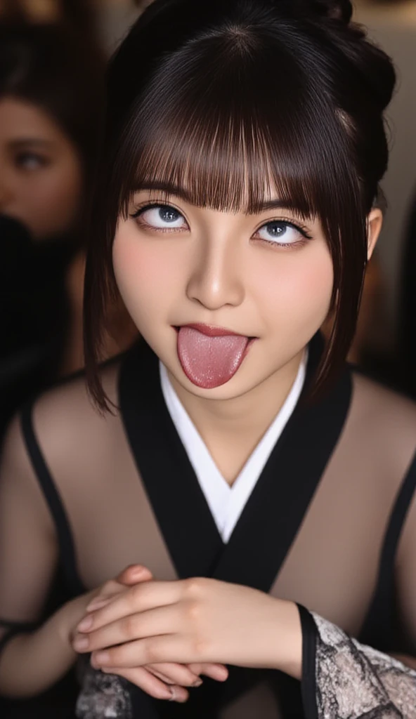 A woman vomits a large amount of that was in her mouth、Beauty、White formal wear、Edo Period、No exposure、Cup、Sticking out tongue、Ahegao、sperm