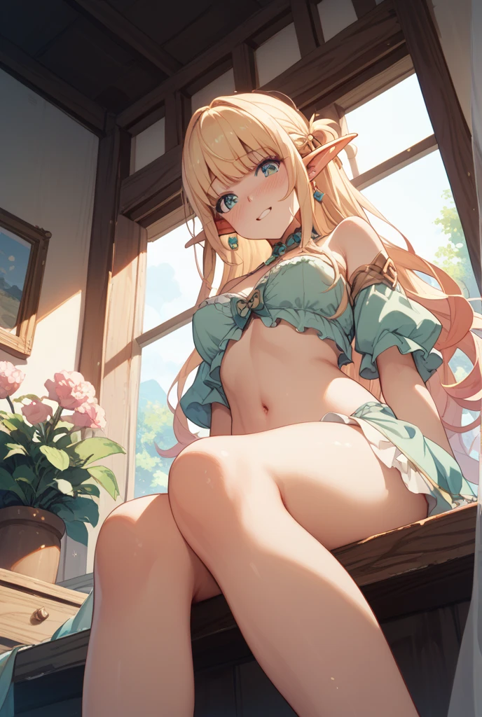 Cute tall slender elf girl wearing camisole and panties only 