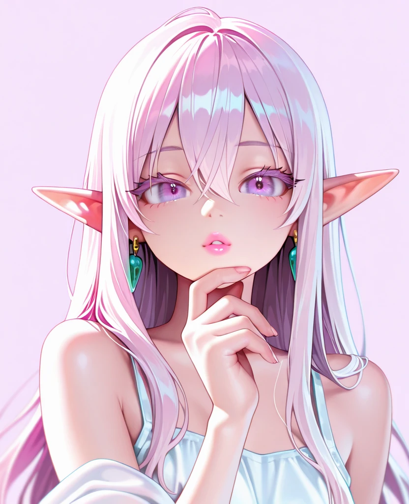 (Obra-prima: 1.4, melhor qualidade: 1.3), (imagem real, detalhes intrincados), 1girl, sozinha, NSFW, allure: (MILF), ((ELF)), ((Milf)), ((Elf)) (Hair: long rainbow hair, franja reta), ((rainbow hair)), (quadril largo), (esguio: 1.3), olhos blond, ((hearts in the pupils)), large pelvis, olhos afiados, garments: lace bra, Accessories: anel dourado, brincos de aro simples, concha coLar, cabelo: long rainbow hair, (Hair: long rainbow hair, franja reta), hair messy, hairbow, ornamento de cabelo, maquiagem: sombra preta, pele brilhante, Location: interior, Comportamento: boca aberta, tongue, Ventosas, own hands together, nevoa