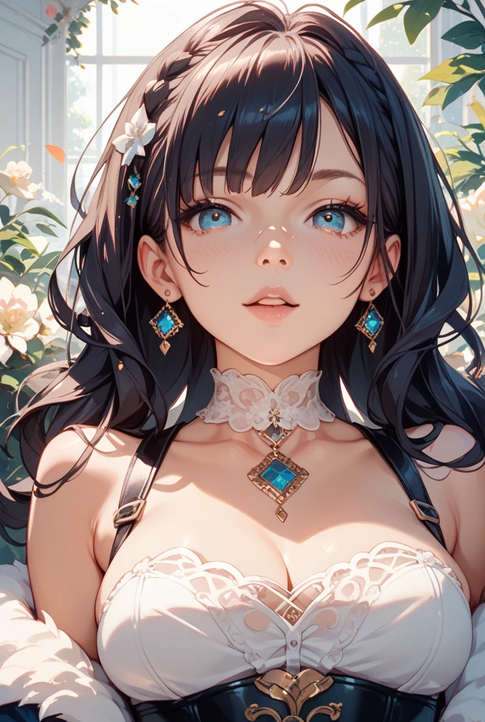 (Ultra realistic, super detailed, 8k), A beautiful, serene woman, looking at viewer, smiling gracefully, a touch of warmth, (2d illustration:1.2)