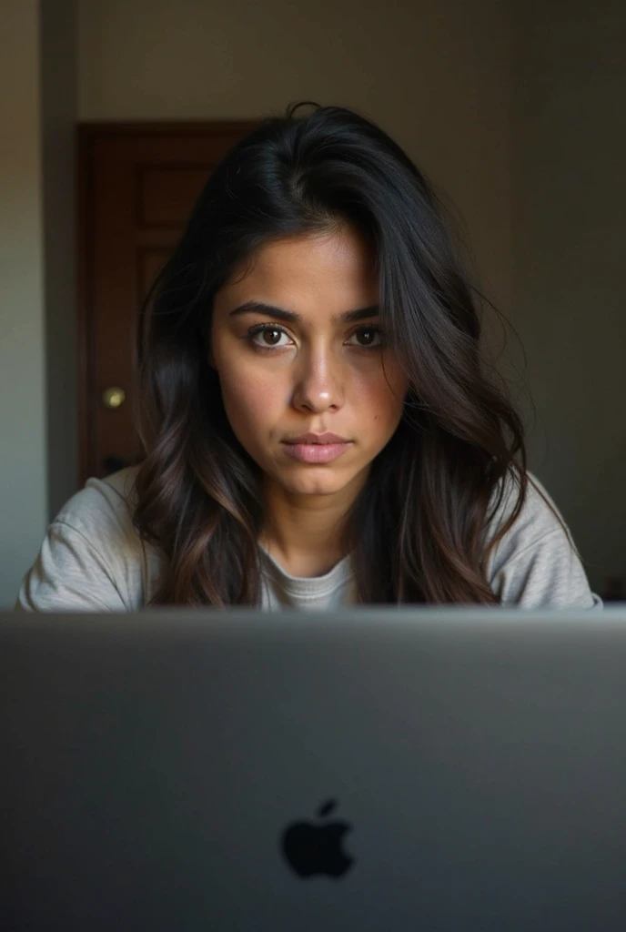 Create an image of a tired woman in front of the computer