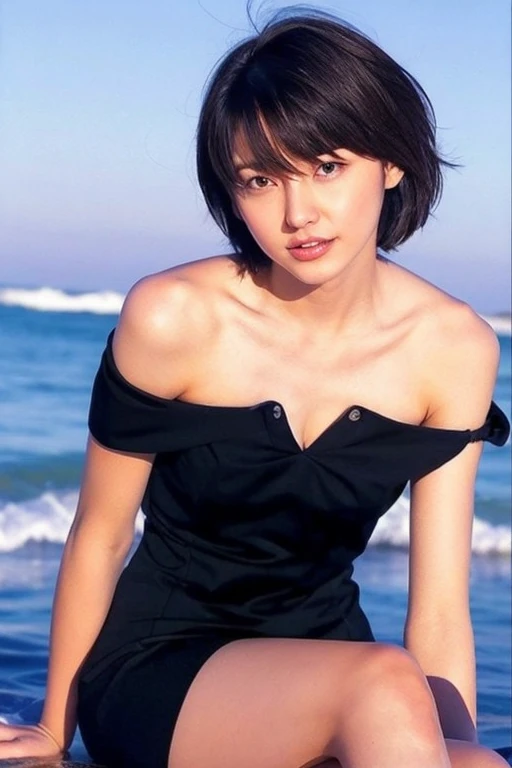 Realistic Photography, Beautiful Young Female ,Short hair ,river, extremely delicate and beautiful},Outstanding light and shadow, highly detailed wallpaper,Clear and bright sunlight, taking a selfie, naked portrait, nude photography, detailed armpit, pussy pubic hair, thick pubic hair, shiny nipple 