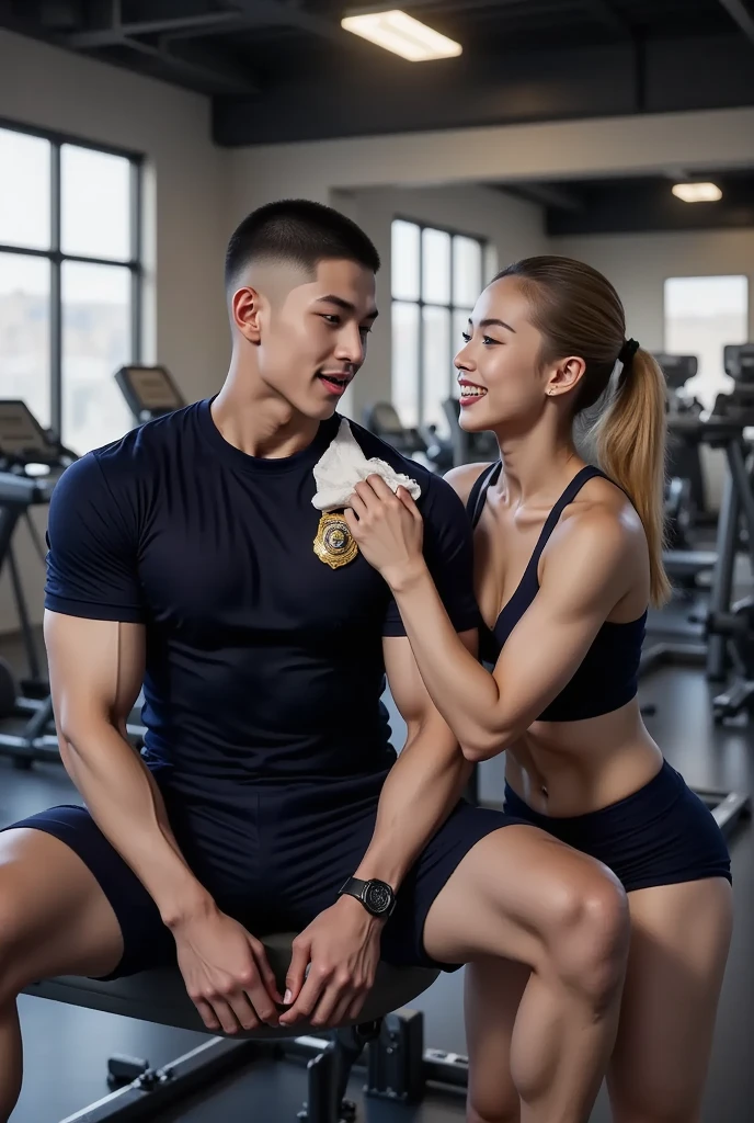 Muscular black haired guy doing a "Iron"(Exercise) on the floor while breastfeeding her baby and holding his black shirt with her mouth