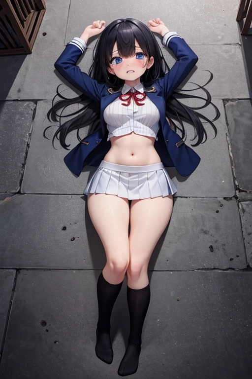 1girl,solo,medium breasts,outdoors,<lora:GoodHands-beta2:1>,cityscape,full body,thigh gap,<lora:0336 One-line crotch pantyhose_v1:0.7>,ruanyi0336,stiletto heels,pantyhose,black pantyhose,no panties,<lora:0305 see-through school uniform tops_v1:0.8>,ruanyi0305,see-through,wet,underboob,crop top,nsfw,red bow,squatting cowgirl position,spread legs,, best quality,masterpiece,highres,official art,extremely detailed cg unity 8k wallpaper