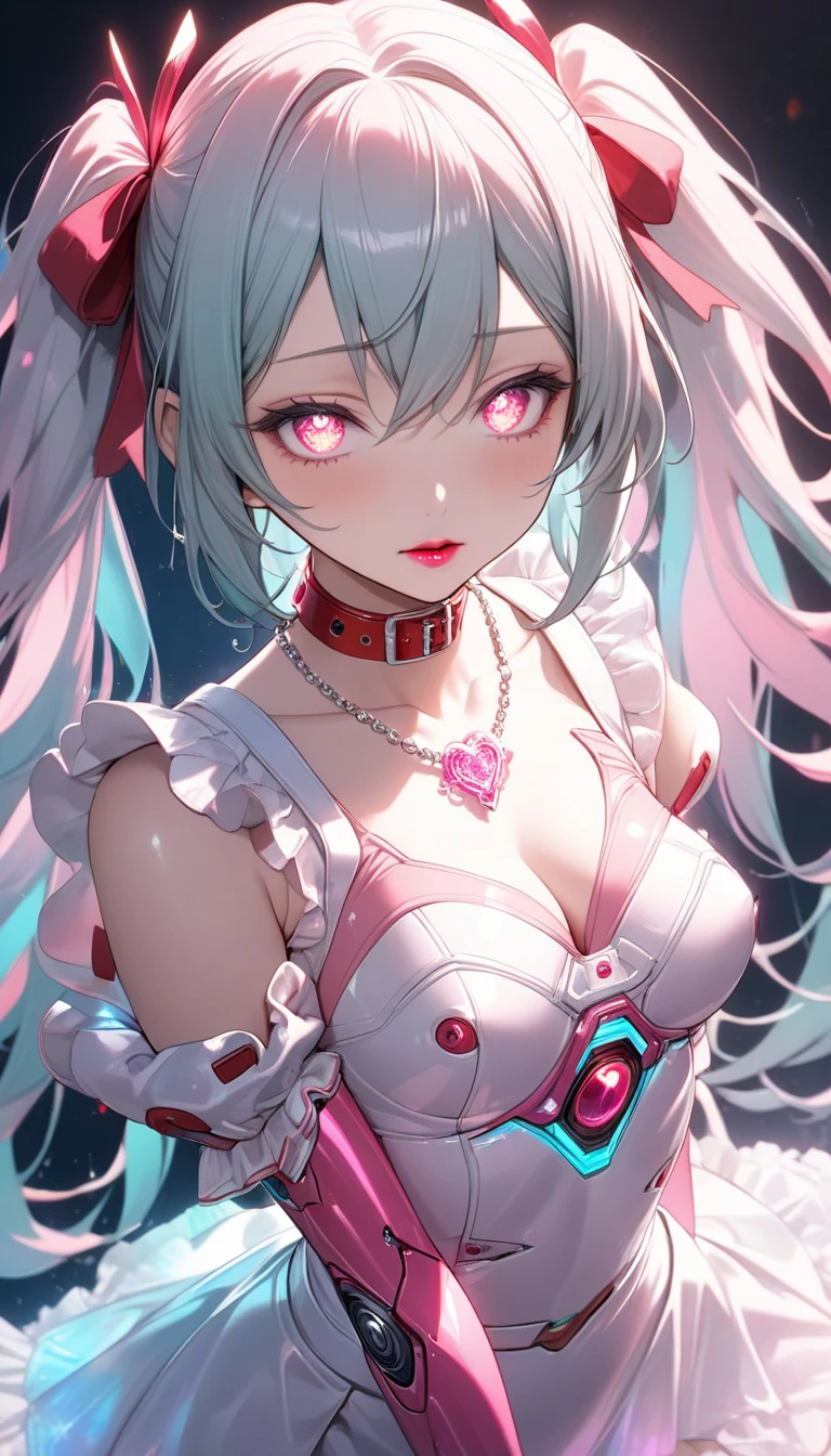 (character//1 girl,((slightly pink white hair:1.2)),(With bangs),(long hair),(Hair with only the tips curled:1.3),BREAK ((blue eyes)),(The inside of your eyes is so clear and beautiful),((small breasts:1.3)),(cleavage:1.3),(slight blush),(A smile that looks like it was made for you),BREAK (fashion//((android:1.2)),((machine body)),(Blue and silver armor like a warrior maiden),(voluminous skirt:1.2),Off-the-shoulder long sleeves,(chain necklace and jewelry),The cuffs of the sleeves are soft),((Transparent butterfly wings on the back)),BREAK (background//A fantasy space where butterflies fly around),(close up of face),(Beautiful with diffused reflection of light:1.3),BREAK pose//((combat readiness:1.2))
