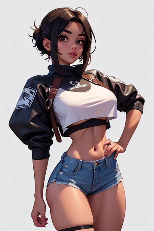 1 female, fierce gangster, asian, pistol tucked in pants, cute slanty eyes, full sleeve geisha tattoos on right arm, teardrop tattoo under eye, hip hop clothes, realistic lips, oversized white t-shirt, hourglass figure, on the street corner, light brown hair, purple eyes, angry, red hair, slit pupils, baseball cap, best quality