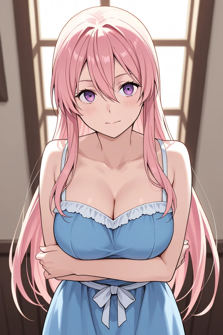 (Highest quality, masterpiece, 8k:1.2, HD), anime art style, ultra-high resolution, hyper detail, Ingrid, one girl, 20 years, adult woman, medium big breasts, dynamic angle, staring at the viewer, (tube top, cleavage, underbust, purple tube top, strapless, belly button, midriff, mini skirt, bare shoulders, detachable sleeves, white knee socks,) nino nokano, sexy pose, sexy anime girl, nijijourneyV51, seductive mood, in a bedroom, legs are up ,white thong, moaning, covering crotch,