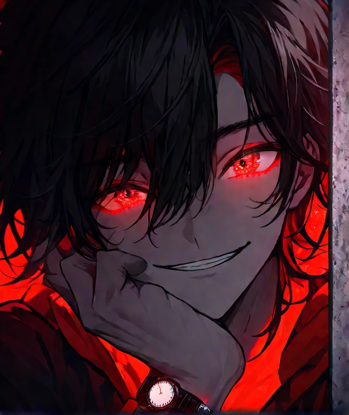 A psycho man, crazy look, full body, 2D anime style, detailed face, detailed, focus on face, HD, 8k quality, glowing character, blurry background, anime art