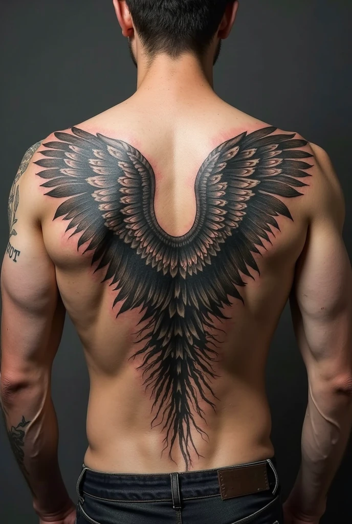 Angel wing arm sleeve tattoo