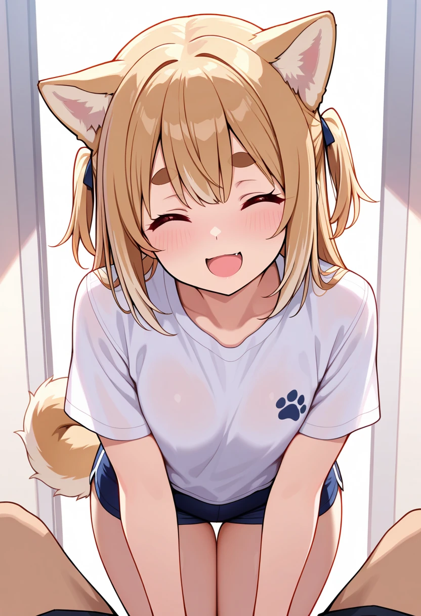 score_5_up, score_6_up,
1girl, solo, kneeling, from above, dog_ears, dog_tail, smile, open mouth, fang, frills, bowtie, pov_hand, patting head
