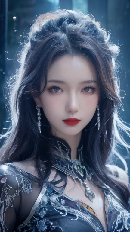(highest quality,4K,8k,High resolution,masterpiece:1.2),Very detailed,(Realistic,photoRealistic,photo-Realistic:1.37), Close-up of a woman with dark hair and wearing a black dress, 20-year-old woman、(ponytail:1.3)、Dark Theme、Calm colors調、Calm colors、High Contrast、(Natural skin texture、Hyperrealism、Soft Light、sharp)、(Masseter region:1.3)、Beautiful expression、(A vivid face)、Beautiful Hairstyles、Realistic eyes、Beautiful details、（Realistic Skin）、Beautiful skins、（black lace bodysuit）、absurdes、Golden Ratio、Center of chest、supermodel、Dark Eyes,An ominous smile,evil aura,Burning Flames,Soul Corruption,Dark Shadows,An ominous atmosphere,Strange symbols,Cursed Land,Eternal Darkness,An unforgettable presence,Grotesque features,Horror Scene,nightmare to be born kimono,twisted reality,Scary atmosphere,A wonderful work of art,Evil Unleashed,Supernatural horror,Spooky art,nightmare fuel,Terrifyingly clear,Abstract fear,Terrifyingly beautiful,A devilish masterpiece,Fear incarnate,Shadow Chaos,A devilish existence,to be born々Shii Darkness,in style of Dark Fantasy Art, Dark Fantasy Art, Beautiful and elegant devil queen, Dark Fantasy Art, fantasy dark art, Dark fantasy digital art, Gothic fantasy art, Gothic Dark Maiden, Detailed Texture,Spooky creatures,An ominous atmosphere,Mythical,Space horror,darkness,Mysterious,dark aesthetic,Fog Background,Eyes of another world,Ancient Gods々, Powerful wizard, MysteriousStanding in the woods. Flowing robes decorated with symbols, Arms stretched out, Powerful,Tentacles,Pitch black blackness,Majestic,Unfathomable depth,nightmare,The existence of the universe,an ominous existence,seeping darknesss,Secrets of the Universe,that&#39;Terrible,that (Spooky atmosphere), (Cartoon-like atmosphere),(Granular), (Dramatic Shadows), (Dynamic pose), ((Artistically expressed)), ((attractive), (Gothic), (Mysterious Setting), (Moody color palette), (Skillfully drawn), (sense of unease), (Intricate details), (an  ominous smile), (an  ominous), (attractive eyes), (Horror elements), (attractive composition), (Impressive anat