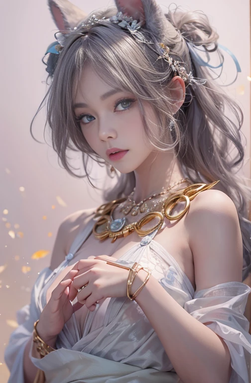 (best qualtiy), ((tmasterpiece)), 1个Giant Breast Girl,(独奏),portrait of a full body, Delicate face, looking at viewert, solid eyes, exposed bare shoulders,Exquisite hands, Um ser celestial, light particules, The halo,mare, Full of energy, Colorful colors, (bio luminescent),(Advanced settings), 电影灯光