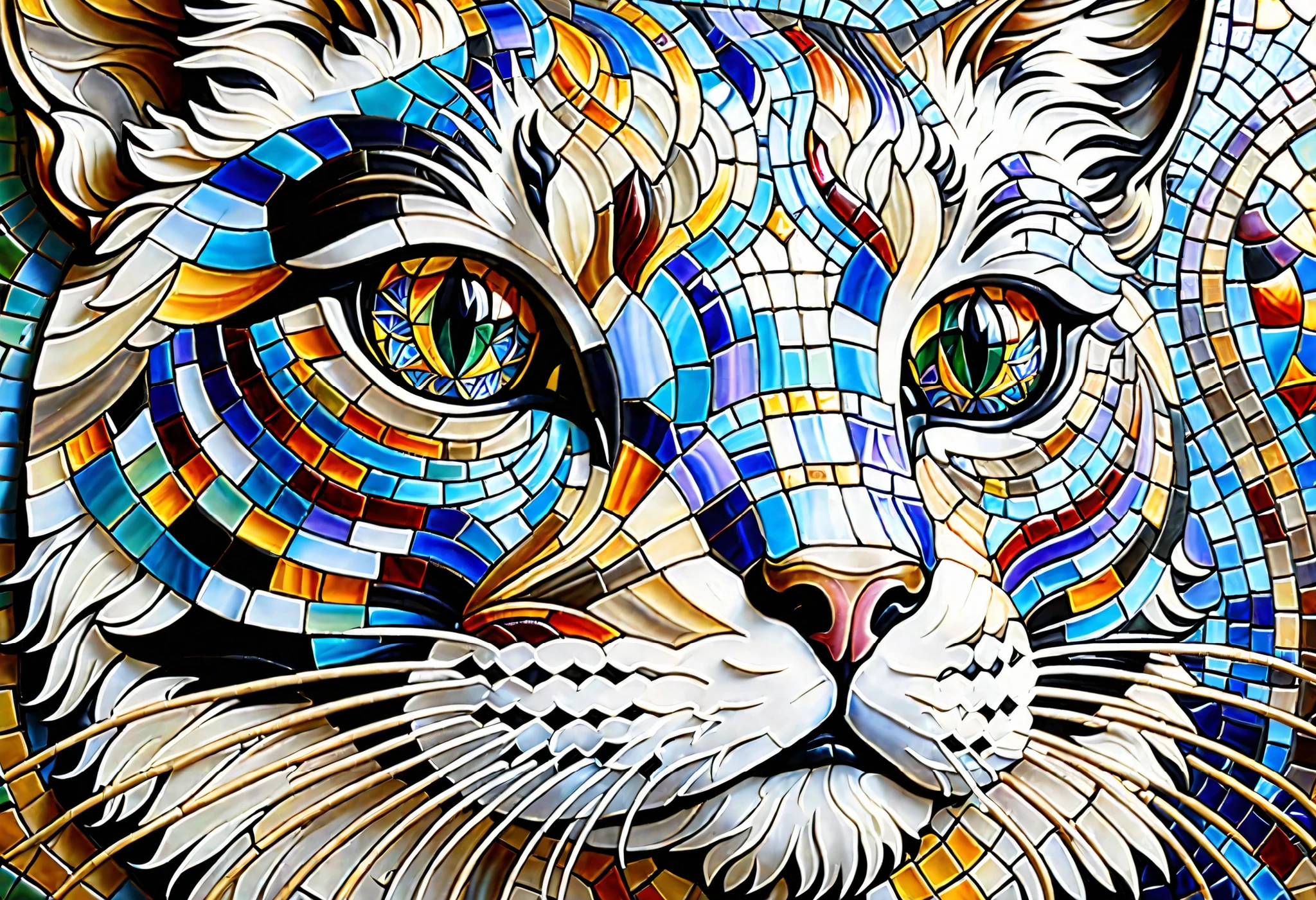 Mosaic tiles, mural, たくさんのCat God の, Cat God , Alex grey cat , Amazing Art, Cat masterpiece, 細部まで全てMosaic tilesで作成された芸術作品, Lots of cat details, Visionary Art , Cat cat dream cat , Amazing Art, Amazing Art, highly detailed Visionary Art , by Eva Shvankmajerova , by Lee Mi-soo,modern art
