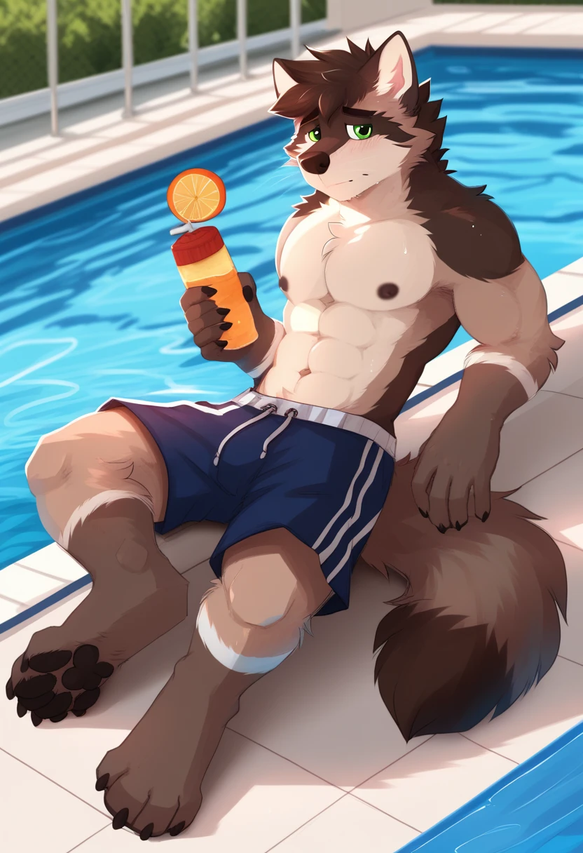 score_9, score_8_up, score_7_up, rating_rule34, source_furry, anthro, source_ultra 3D, anthro male two best friends deer and fox fursuit. relaxing by the pool and drinking a great beer and a backdrop of his super luxurious and very expensive mansion. nude (penis, balls, big penis), (looking at the viewer)