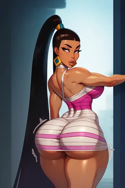Chel, microbiquini, hentai, Various positions, low water, (((thin face))), (((standing backwards, from the rear, Back))), nipple marks, big fit ass, butt support, facing the camera, realisitic, Solteiro, 1 girl, micro thong, butt support