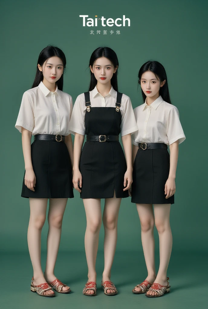 a 17 year girl with short black hair and dark brown eye with black and green shirt and green skirt