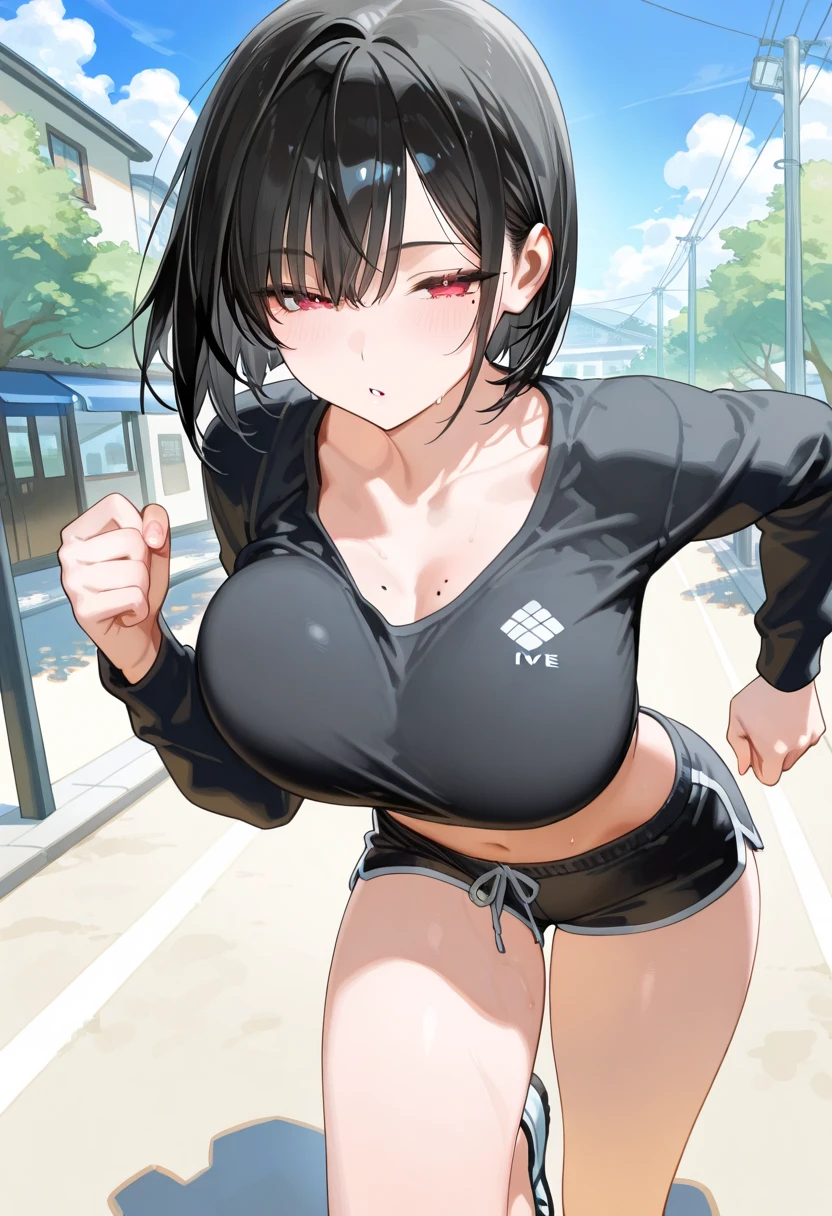 running, sweat, running, big boobs, tan,marathon, long black hair, nimber