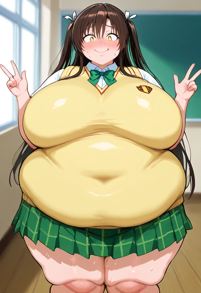 (masterpiece, best quality:1.2), 1girl, solo,chuby,plump,gigantic breasts,thick tighs,wide hip,brack hair,twintail,eye glasses,yellow eyes,,