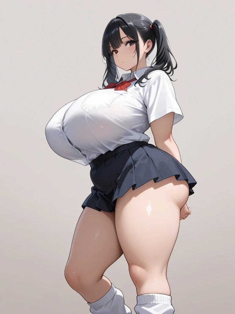 masterpiece, best quality, ultra high resolution, sailor uniform, high school girl, sailor uniform, young , sweat, vapor, seductive, 18 years old, short black hair, joke, big tits, saggy tits, torogao, innocent, delicate, Skirt, view from below, (view from behind), round and perfect ass

