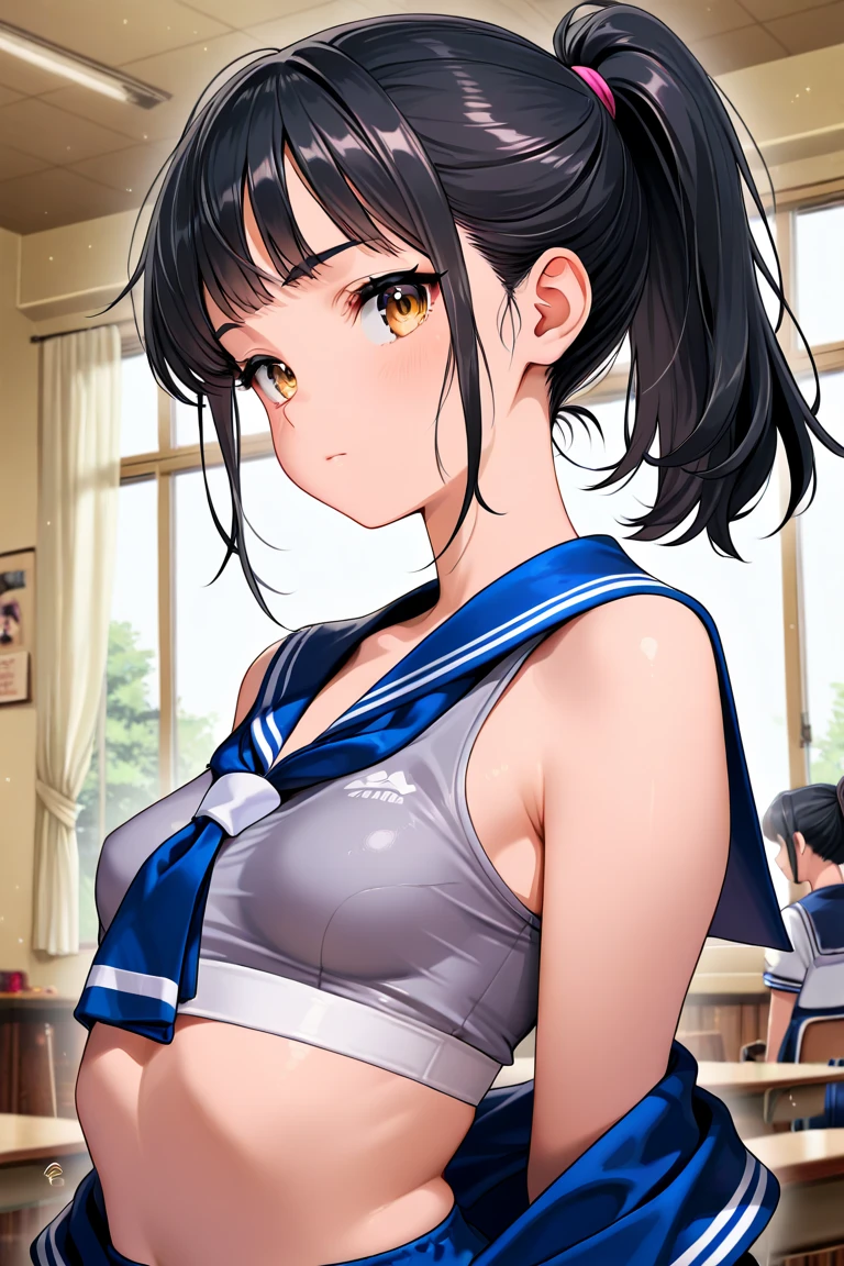 ((masterpiece)),((highest quality)),((Anatomical)),((Realistic)),((Detailed Description)),((cute)),((((Cute kids room for girls)))),(((1 kindergartener))),((Beautiful Eyes)),((Baby Face)),((Petite)),((Bewitching Smile)),(((School gym clothes))),