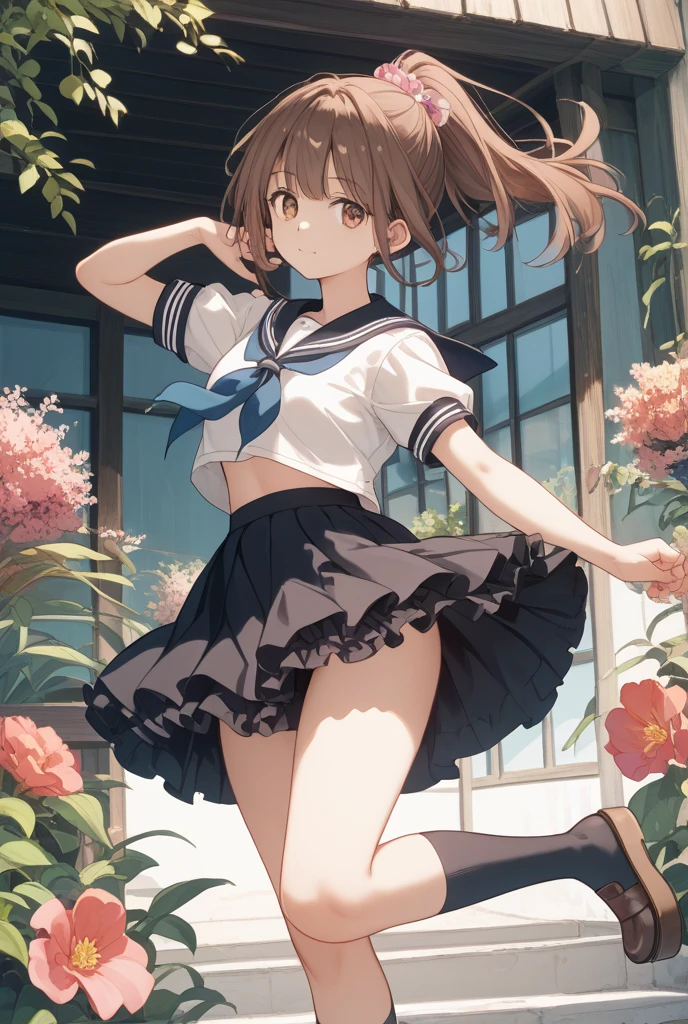 Very cute woman ,10,
,Flat Chest,Black Hair,blue eyes,underwear,White panties, Pleated skirt, shoes, Dark blue socks, (Jumping:1.1)
Outdoor, garden,summer,
break
(masterpiece, highest quality,Very detailed:1.1),alone,One girl, Dynamic Angle,