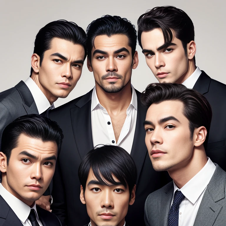 1 Super handsome men,((Surreal details)), Men in black coats with hoods,a smile,Bunching up black hair,Takeshi Kinjo Portrait, globalillumination, Shadow, octan render, 8K, ultrasharp,metal,convolution