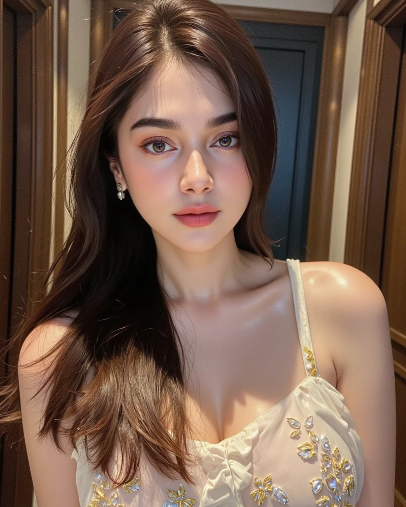 High resolution, Large Breasts, Blushing, Gentle colors, One person,
Natural curls, High-resolution model,Red lips, Healthy body shape,
Night view from the window, Window, Large loungewear, Night view outside the window, mouth slightly open, Disheveled Hair, bed, lie down