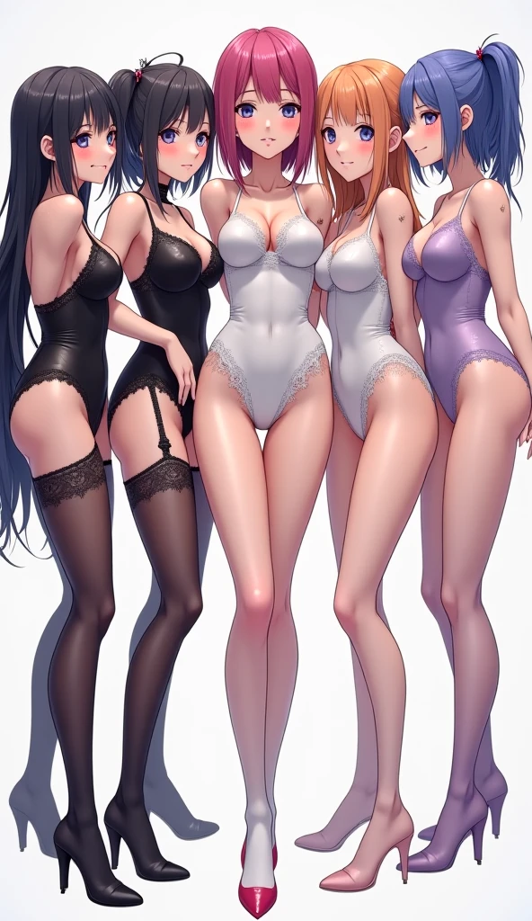 full bodyesbian,Four beauties,Stand in a row,One-piece tights,Conjoinment,Blue latex set,Standing on the ground,huge tit,Slim,long leges,Stand up straight,nothing background,Slim,extra long leg,Huge breasts,A sagging breast,Large breasts,Lactation