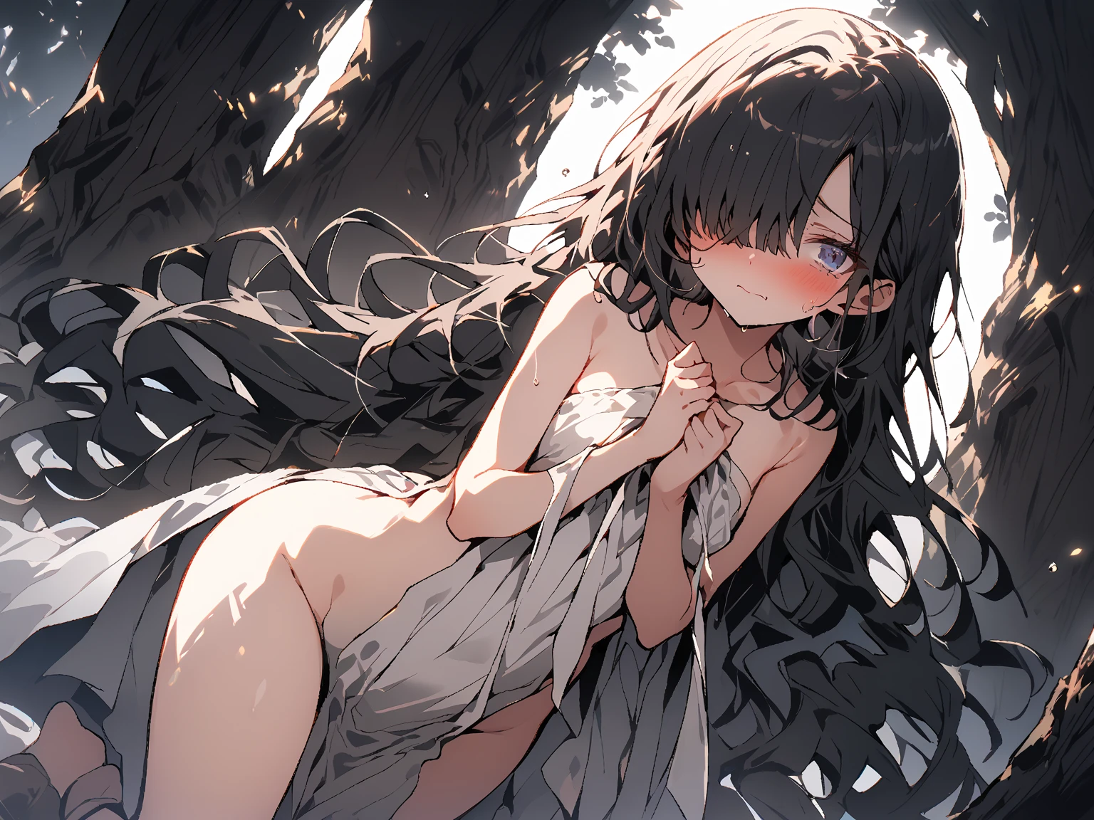 ultra detailed,((1loli)),((nsfw)),(petite),((nude)),((lying)),((spread legs)),(((masturbation))),(((pussy juice))),(((crotch grab))),((spread pussy)),((absurdly long hair)),((black hair)),(((orgasm))),(((excessive cum))),(((cum on hair))),(((cum on body))),((cum on breasts)),((large breasts))