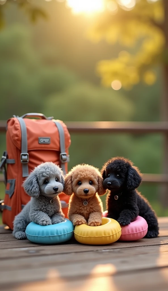 Three blonde , wearing summer clothes, stand barefoot in front of a wooden wall, eating popsicles. The dog looking at them from the corner.