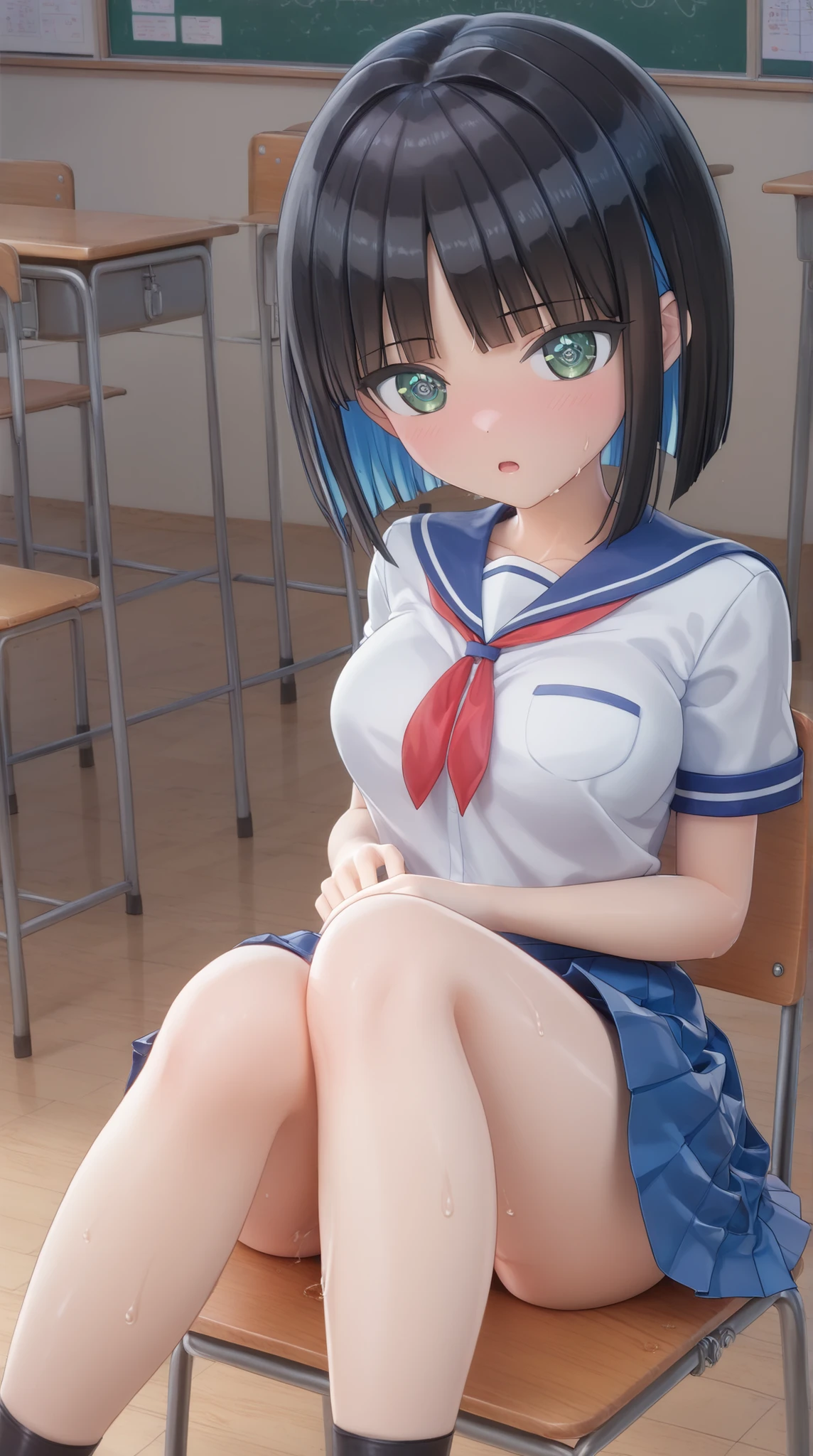 A manga girl is wearing a maid outfit and peering into the frame.、As big as it appears on the screen, 1 Gender Girl Girl grows big penis Bulge Girl , Watanabe, Masturbation, alone, Masturbation, chest, skirt, underwear, Inflated panties, rubbing the crotch, Striped パンティー, Striped, , Pussy juice, blush, blue eyes, indoor, short hair, skirt lift, Garment Lift, Open your mouth, covered Nipples, Brown Hair, serafuku, Wet clothes, blue panties, machine, classroom, shirt, neckerchief, Wet, pleated skirt, saliva, Nipples,Yu Watanabe,Girl with bulging penis covered under panties spreading legs Futanari
