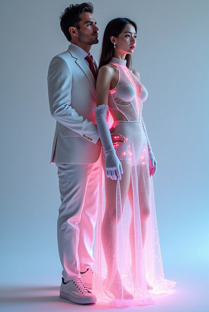 Full body photorealistic of a beautiful couple, very handsome hunky celestial white Jack Frost and very beautiful and sexyness celestial white ice Princess , standing firmly face frontal camera focus asymmetrical face details,charachter, beautiful, devian art, trending artstation, digital art, detailed, realistic, humanoide, character,cinematic sho ,cinematic lights, high textures, high resolution, dreamlikeart, 8k, highly detailed, stabilized diffusion