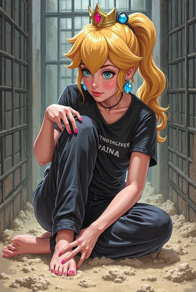 Young woman in handcuffs, anime, blonde, braids, bright makeup