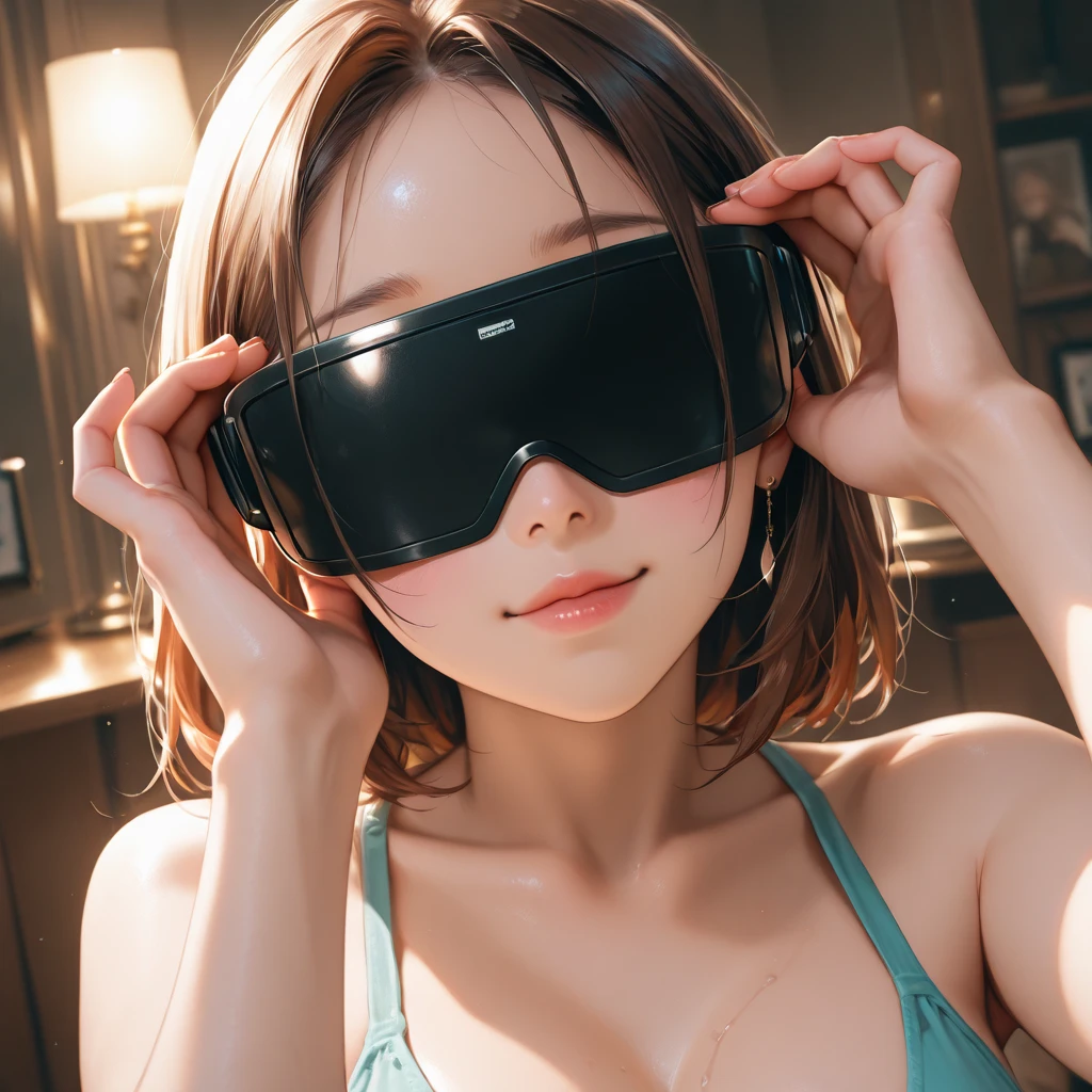 1 girl, flat chest, from behind, (panties: 1.3), smile, looking at the audience,(((vr headset on covering eyes))), brainwash, mind control, hypnosis, tech control, outside, summer, standing, full body, waterfall:1.3, masterpiece, top quality, best quality, official art, Unity 8k wallpaper, high resolution, super high resolution, super detailed, beautiful beauty, perfectly detailed face, delicate eyes, high detail, (realistic:1.2), (depth of field: 1.4),