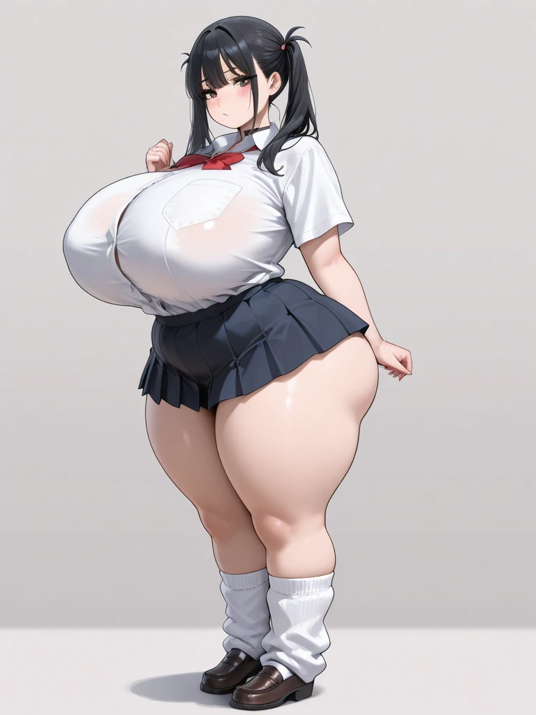 One Woman,Precise five fingers、Two long, accurate legs、Long Hair、Knee-high socks、Wide Hips、plump and thick thighs、Huge Ass、Huge breasts, Embarrassed look、Full Body Shot、Sexy pose、panties、White background、 Oily, shiny skin,woman、Fuller lips、