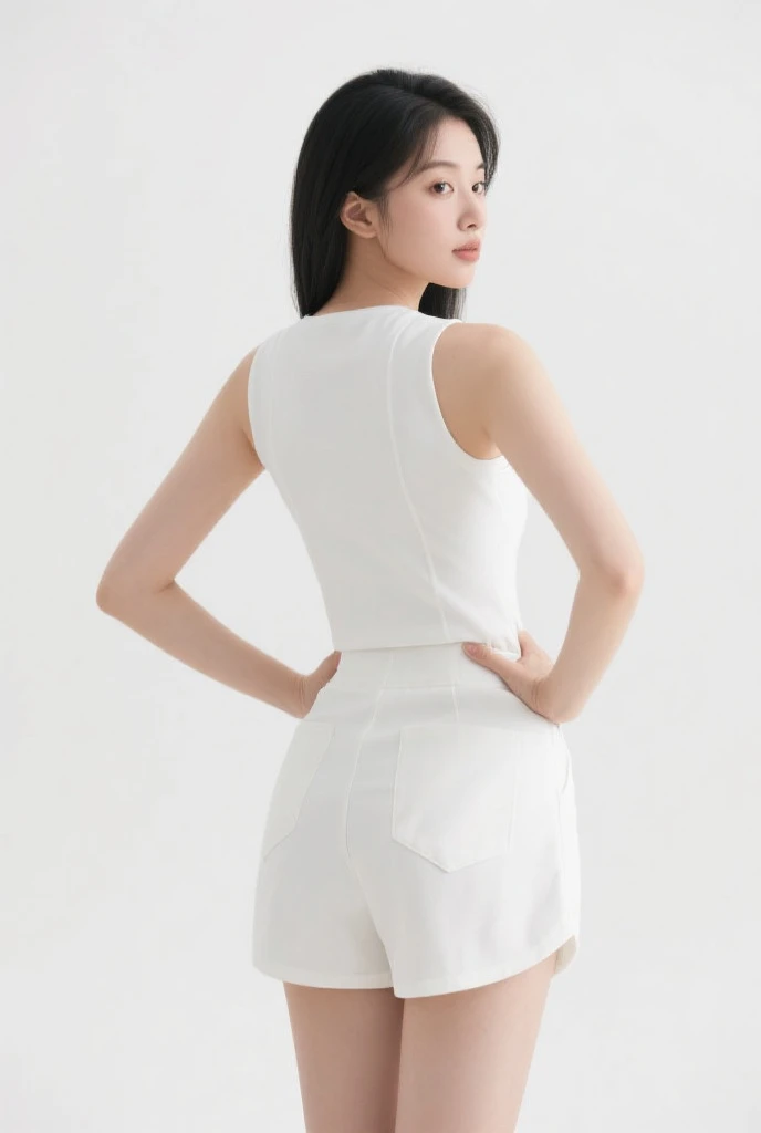 her name is Amelie, high quality, 1girl, ((20-year-old fit Caucasian woman)), ((20 years old)), ((fit)), ((Wavy Bob)), pose: standing, wearing stylish fashionable Generation-Z modern wear colored, BACKGROUND:"In the futuristic interior of Marina Bay Sands, with its infinity pool overlooking the skyline, high-end shops, and the SkyPark observation deck."